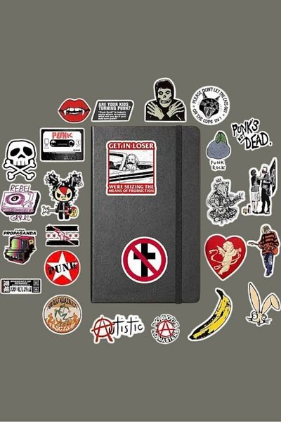 Major Selection Πακέτο μεταλλικών αυτοκόλλητων Punk Rock - Αυτοκόλλητο σημειωματάριο και φορητό υπολογιστή Bullet Journal