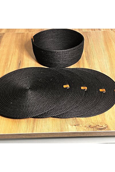 8 Ekim Tasarım Atölyesi طقم تقديم أمريكي أسود أنيق مكون من 4 قطع ووعاء خبز - ...