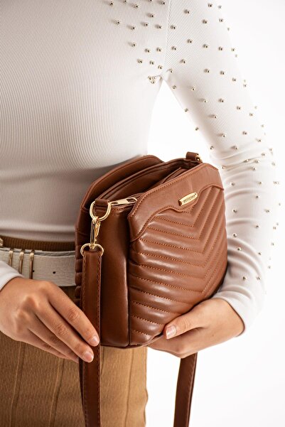 H&D COLLECTİON Τσάντα χιαστί και ώμου με καπιτονέ 3 θέσεων - 1418