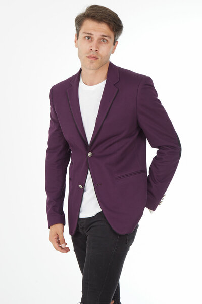 SPOSO G-158 İki Düğme Tek Yırtmaç Dar Kalıp Mor Erkek Ceket