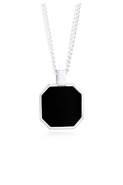 KUZZOI Necklace Necklace With Pendant Men Square Pendant Armouredchain Enamel Black 925 Sterling Sil