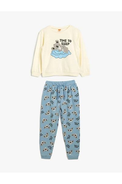 Koton Pyjama-Set aus Baumwolle mit Koala-Aufdruck, langärmelig und Rundhalsausschnitt