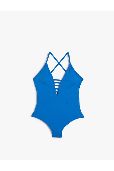 Koton Costum de baie cu decolteu în V acoperit cu curea transversală cu detaliu de fereastră