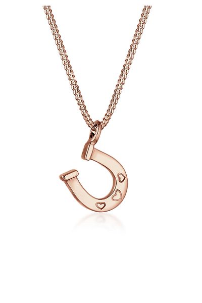 ELLI Halskette aus 925er Silber – vergoldet, Talisman-Rosen-Hufeisen