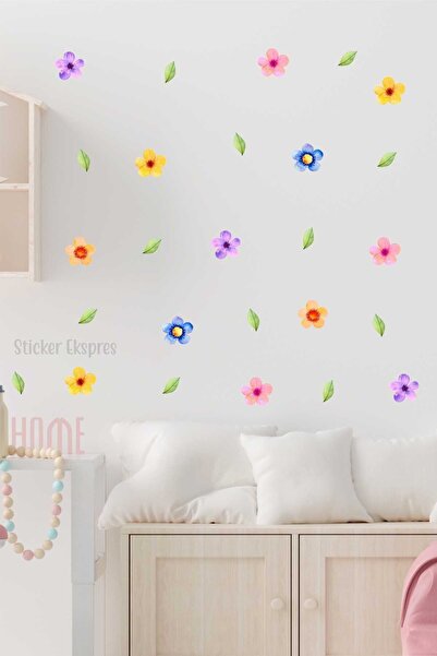 Sticker Ekspres Renkli Çiçek Bahçesi Duvar Sticker Seti