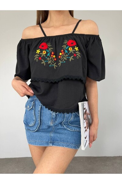 Modamorfo Rose Embroidered Laced String Strap T-Shirt