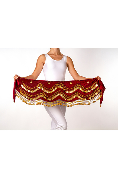 Armelit Şakira Kemeri Kına Bordo Dalgalı Gold Roman Oryantal Shakira Kemer