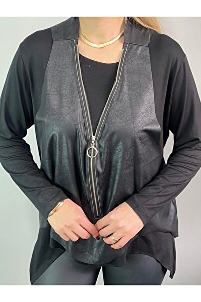 Viyamo New Season Women's Asymmetrical Cut Long Sleeve Blouse Femoured Vest Two-Piece Set