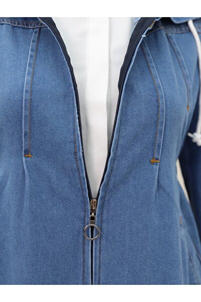 Modamorfo Džínová čepice s kapucí, plisovaným předním dílem a elastickými boky - tmavě modrá