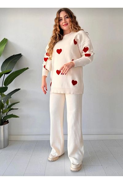 Piano Black Heart Sweater Παντελόνι Διπλό Πλεκτό Σετ ταιριάζει με μέγεθος 36/42