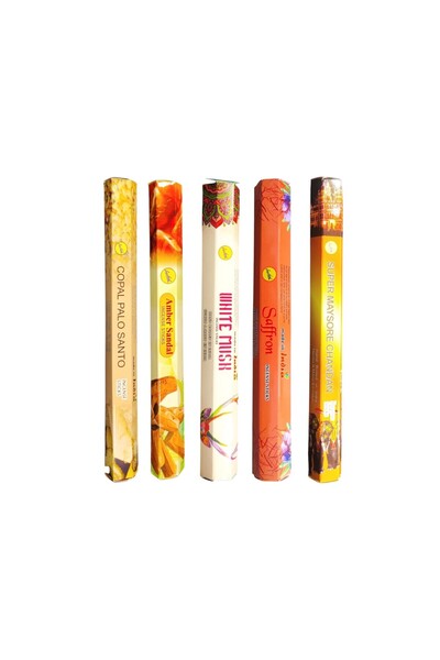 sree vani tütsü Lüks Aromalar Seti 100 Adet 5li Set Safran-White Musk-Amber S...