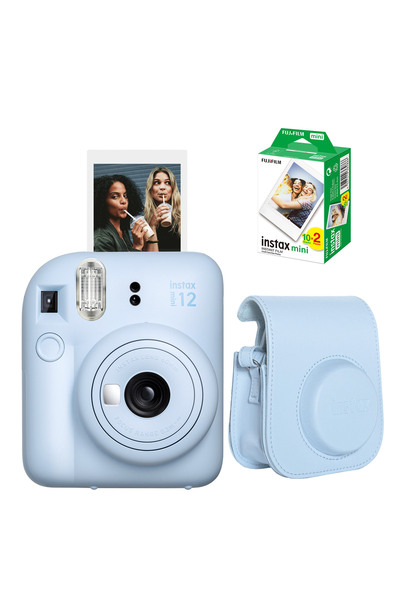Fujifilm Instax Mini 12 Mavi Fotoğraf Makinesi Deri Çanta Ve 20'li Film Hediye Seti-fotsı00195-st3-20-dk