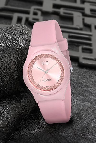 Q&Q White Silicone, Glitter Detailed Plastic Framed Dial Striped Analog Wristwatch