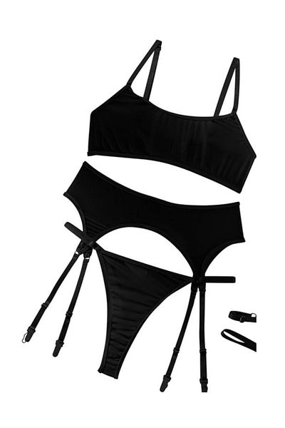 Motto10 butik Black Transparent Tulle Garter Set