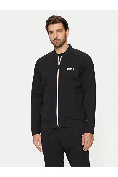 BOSS Erkek Dokuma Dik Yaka Uzun Kol Günlük Siyah Sweatshirt 50530732-001