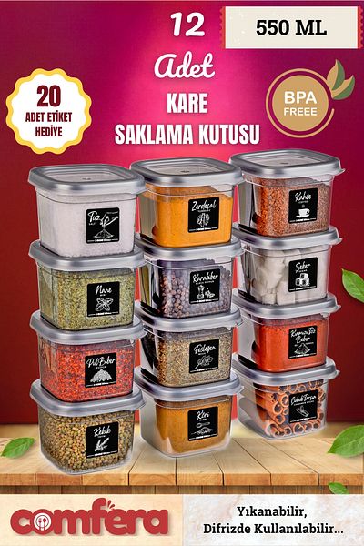 BAGER MARKET Comfera 12-Piece 24-Piece Set - Square Food, Pulses and Storage Container 12X0.55 L