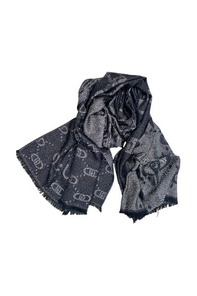Liu Jo Black Monogram Logo Tasseled Women's Scarf - 2a5011t0300-22222