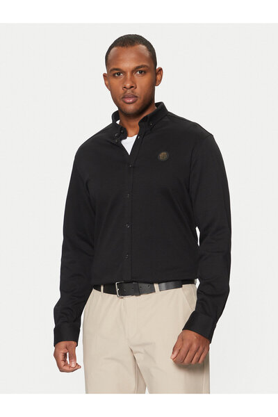 BOSS Erkek Pamuklu Gömlek Yakalı Uzun Kollu  Düğme Kapamalı Siyah Gömlek 50533163-002