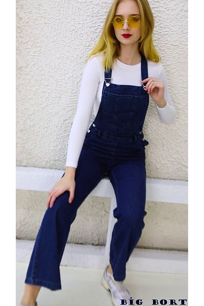 EREN STYLE Τζιν Enzyme Fabric Salopet & Jumpsuit με πλαϊνά κουμπιά