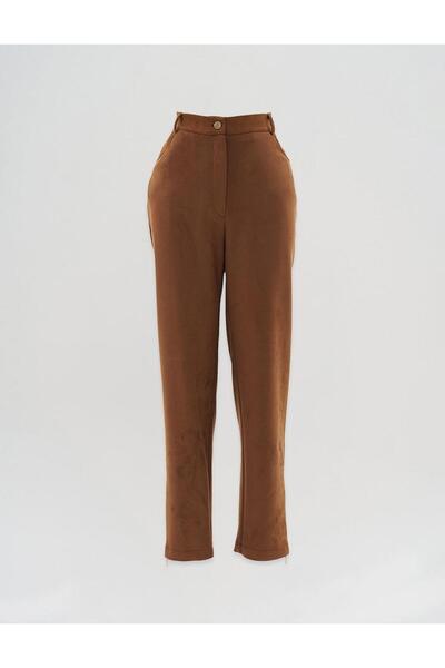 Vivencia Camel Suede Trousers - Elastic Waist and Pockets