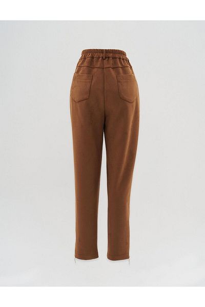 Vivencia Camel Suede Trousers - Elastic Waist and Pockets