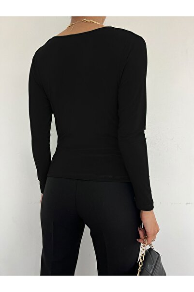 Modamorfo Black Sendy Blouse - Draped Collar