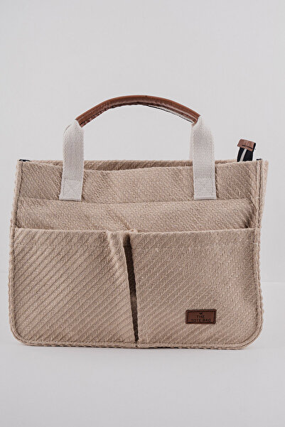 Woys Bags ÜÇ GÖZLÜ THE TOTE BAG DESENLİ BEJ CANVAS KADIN OMUZ ÇANTA