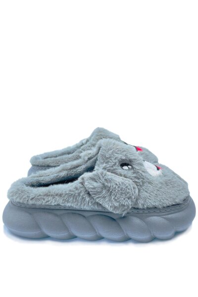 Kidx Bella AB186 Сиви плюшени пантофки за кучета - Сладки домашни пантофки