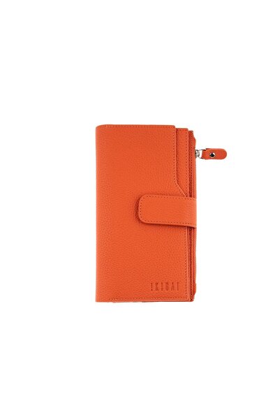 Deriderim Turuncu Bol Kartlıklı Kimlik Bölümlü Fermuarlı Hakiki Deri Uzun Kadın Cüzdan