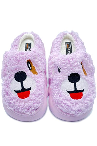 Kidx Bella Ab186 Hayvanlı Panduf Pofuduk Sevimli Köpek Peluş Ev Terliği Lila