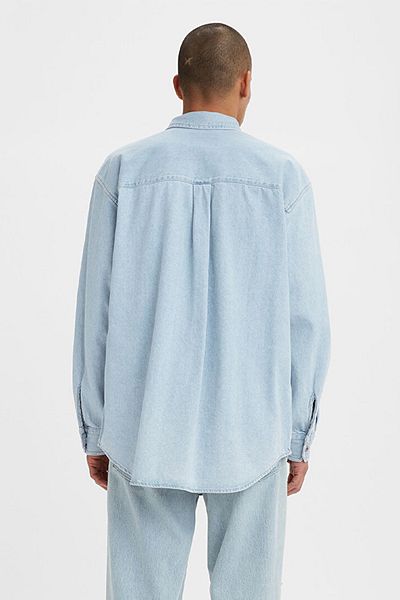 Levi's Cămașă oversize pentru bărbați din denim argintiu cu buzunar - A3404-0002