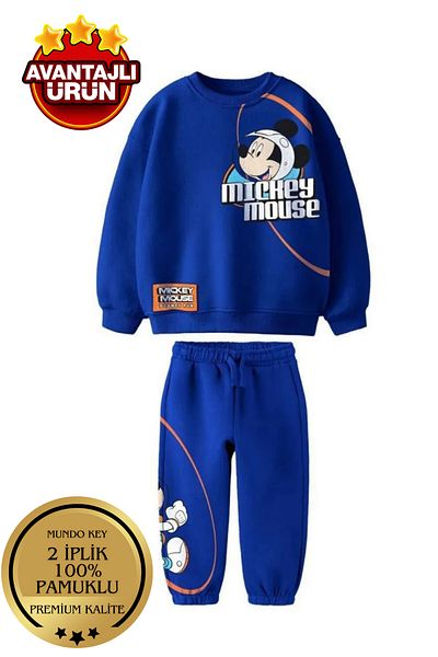 Skygo Costum pentru băiat din țesătură liliac cu 3 fire cu imprimeu astronaut Mickey Maus - bleumarin