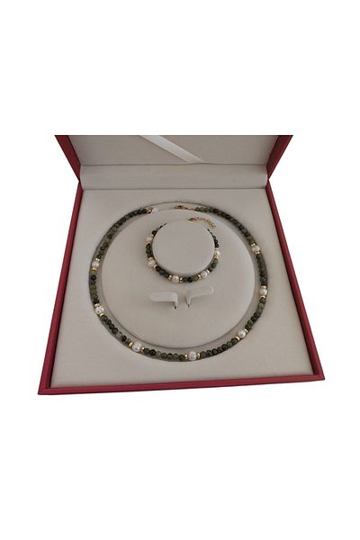 AYTENS TAKI Natural Jade and Natural Pearl Necklace Bracelet Set