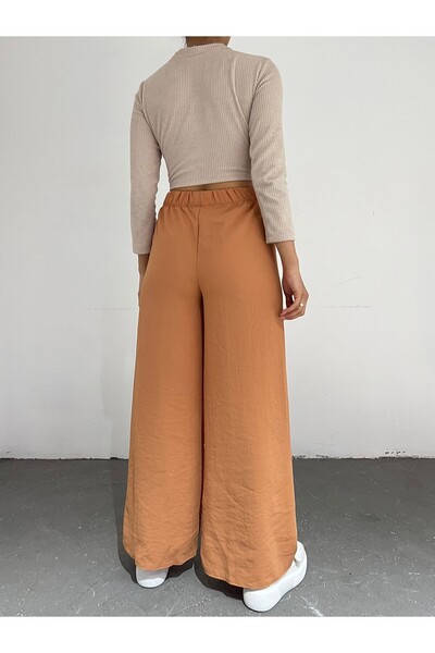 Modamorfo Wide Leg Elastic Waist Trousers with Lacing Detail