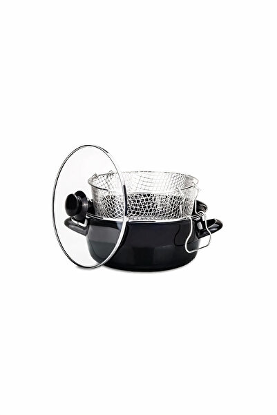 PR HOME Emaye Cam Kapaklı Patates Biber Kabak Sosis Patlıcan Kızartma Tenceresi Fritöz 24 Cm