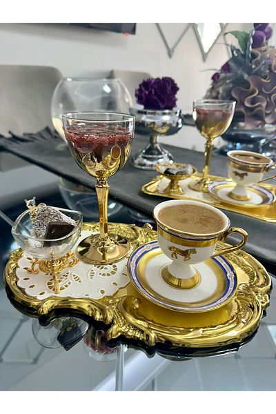 Turkuaz kristal 6 Pieces Metal Single Person Tea Coffee Presentation Tray