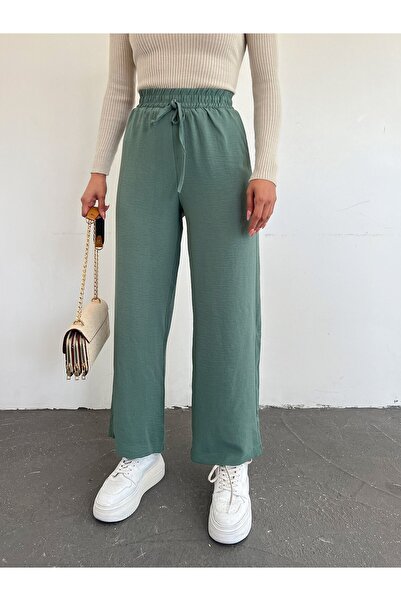 Modamorfo Elastic Waist Lace Detailed Ayrobin Trousers -Mint