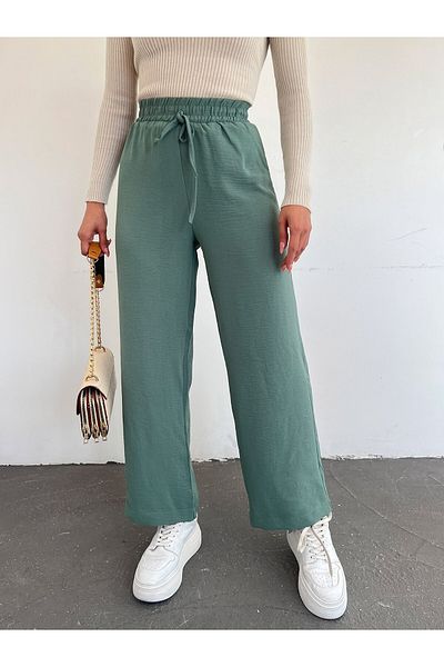 Modamorfo Elastic Waist Lace Detailed Ayrobin Trousers -Mint