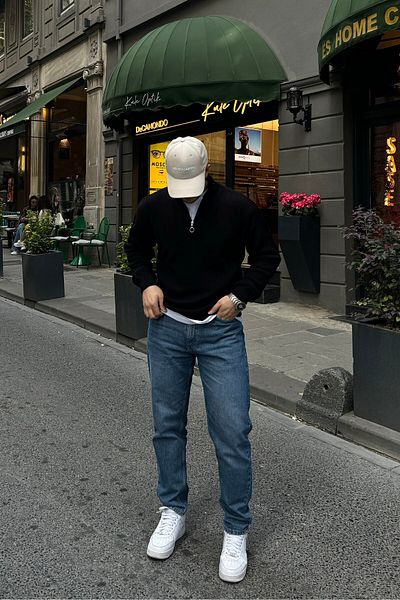 Livio Ferri Ανδρικό πλεκτό πουλόβερ με χοντρό και μισό φερμουάρ - γιακάς