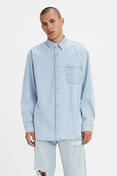 Levi's Cămașă oversize pentru bărbați din denim argintiu cu buzunar - A3404-0002