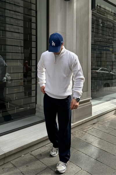 Livio Ferri Ανδρικό πλεκτό πουλόβερ με χοντρό και μισό φερμουάρ - γιακάς