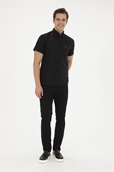 U.S. Polo Assn. US POLO ASSNMEN'S WOVEN REGULAR FIT SHORT SLEEVE BLACK SHIRT