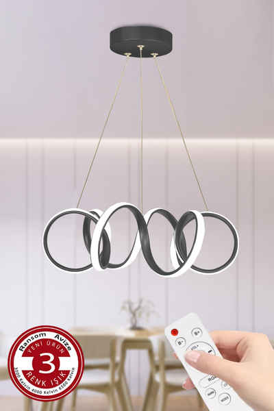 RANSOM 3 Renk Kumandalı Siyah Kasa Dimmerli Led Avize Kıvrım Ledli Avize