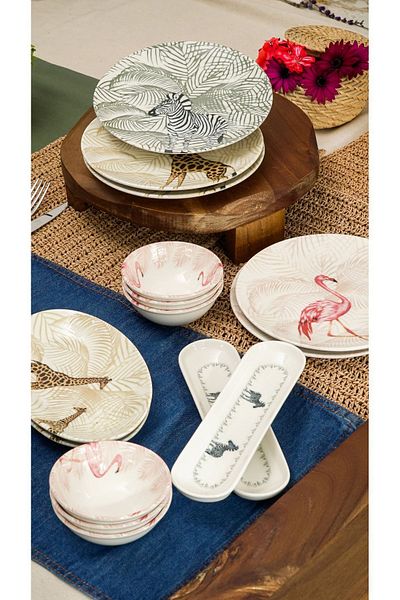 Heda Porselen Nature 16 Pieces Porcelain Breakfast Set for 6 Persons