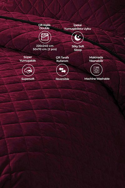 Evlen Home Collection Supersoft 3 Piece Suplementer Soft Red Fiber Filled Quilted Bed Cover Set