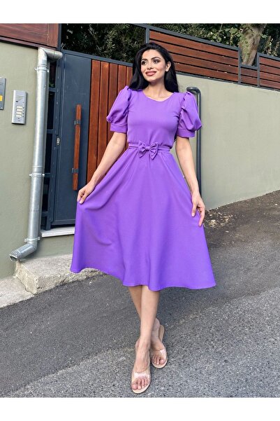 KÜÇÜĞÜM BUTİK LilacMidiCrepe šaty - melounový rukáv a rozšířený detail