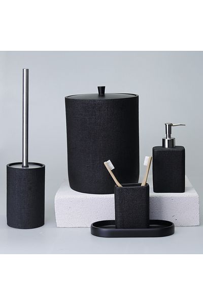 Selim Linen Bathroom Set Black