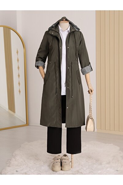 Modamorfo Astarı Çizgili Trençkot -haki