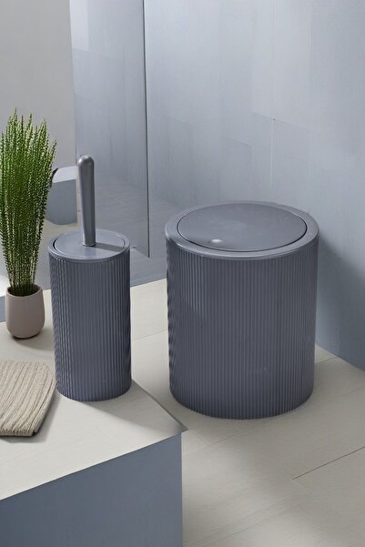 Homie 2 Parça Yuvarlak Banyo Seti - Çöp Kovası WC Fırçası Set