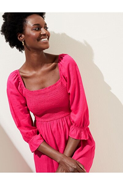 Marks & Spencer Regular Fit Midi Keten Elbise